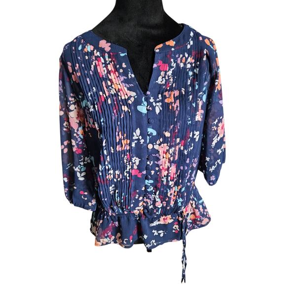 A.N.A. navy blue floral top Size LP - Picture 12 of 12
